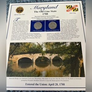 Maryland State Coin Quarter Stamps Card Historical Geographical Ltd Mint